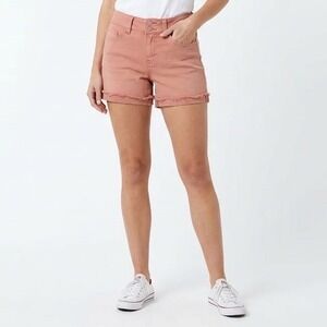 SO Favorite Midi Shorts Womens 9 Pink Denim Stretch Low Rise Frayed Raw Hem